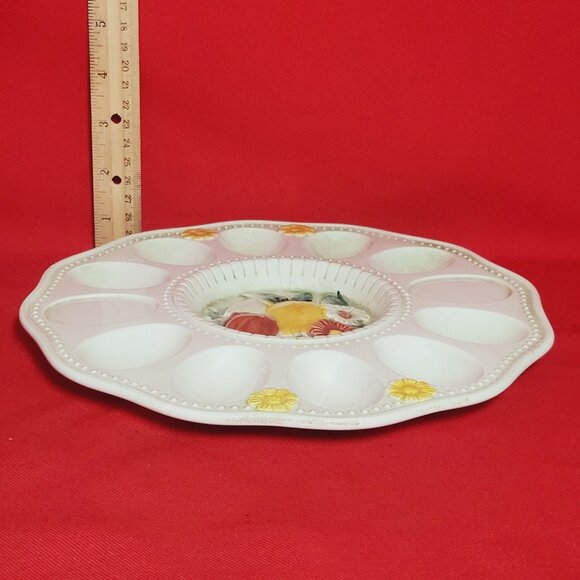 Deviled Egg Plate Serving Platter Tray Fruit Floral Center - Picture 8 of 10